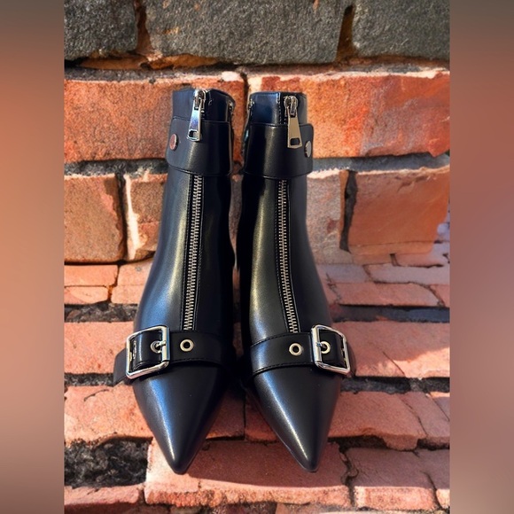 New Womens Pointed Toe Kitten Heels Ankle Booties  Zipper Closure Black Size 6 - Picture 1 of 14